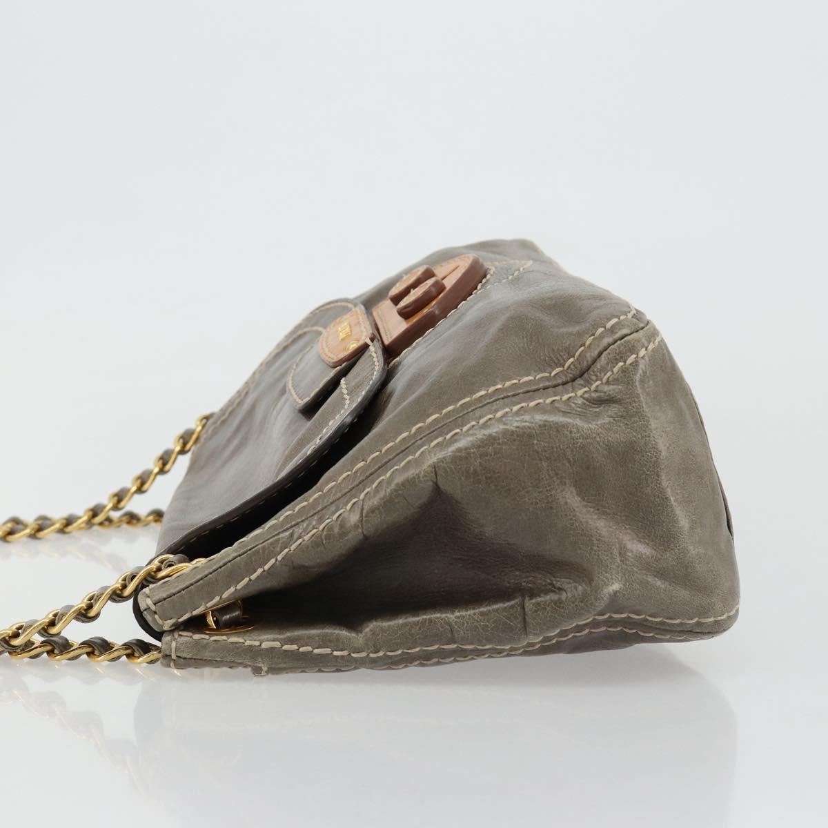 PRADA Chain Shoulder Bag Leather Gray Gold Auth gh2040SAV