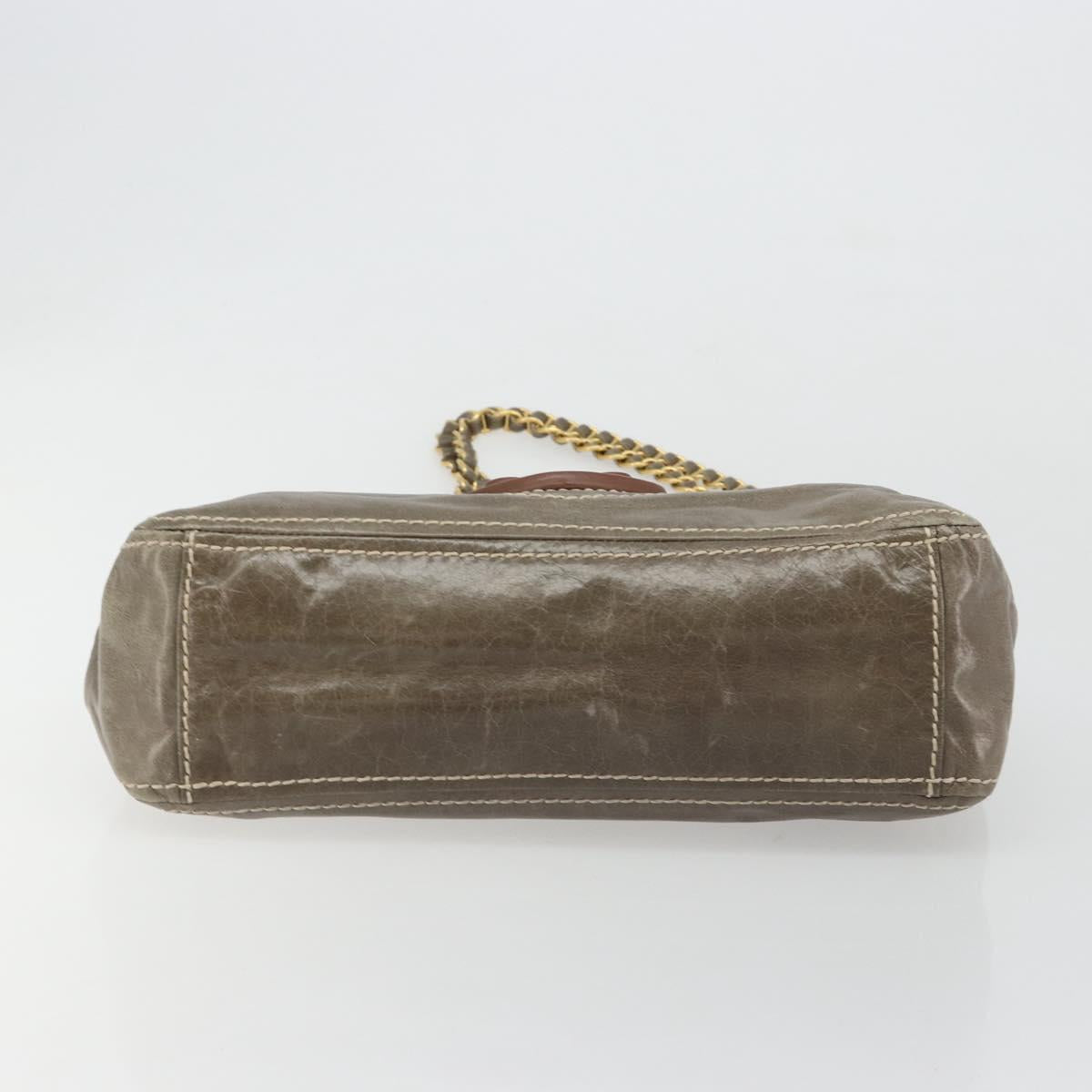 PRADA Chain Shoulder Bag Leather Gray Gold Auth gh2040SAV