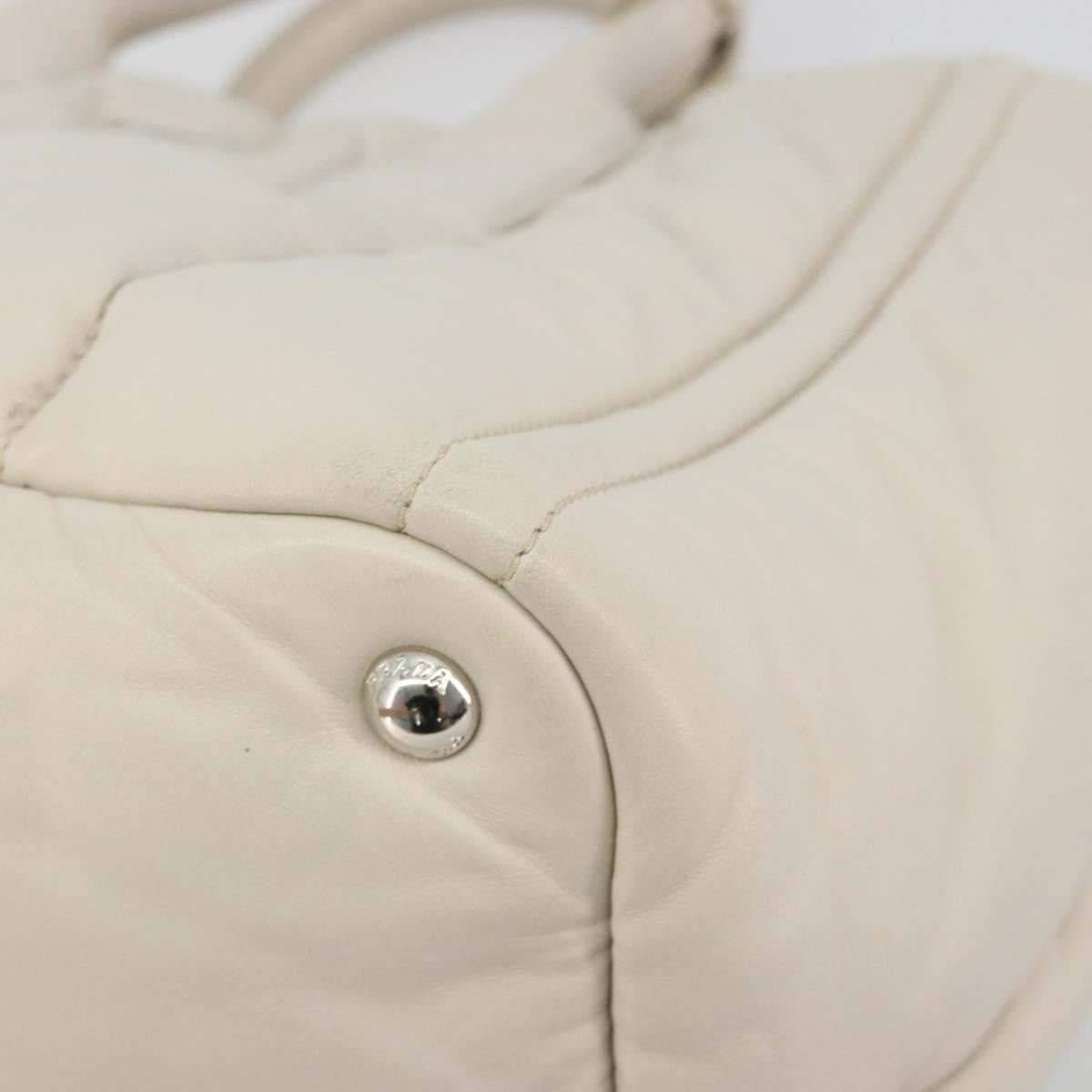 PRADA Canapa MM Hand Bag Leather White Silver Auth gh2041