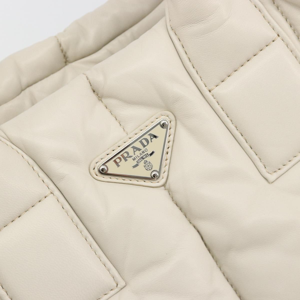 PRADA Canapa MM Hand Bag Leather White Silver Auth gh2041
