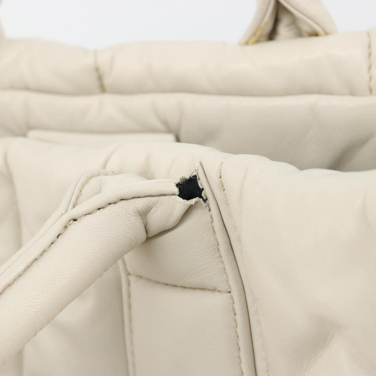 PRADA Canapa MM Hand Bag Leather White Silver Auth gh2041