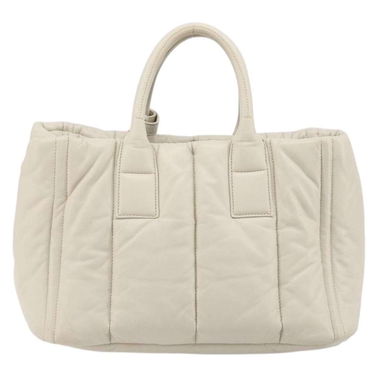 PRADA Canapa MM Hand Bag Leather White Silver Auth gh2041