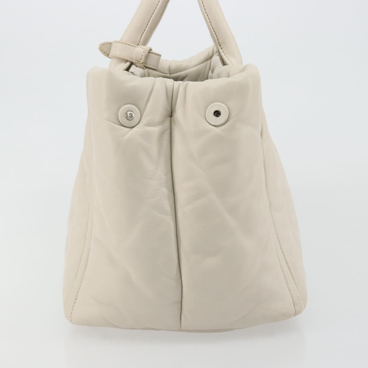 PRADA Canapa MM Hand Bag Leather White Silver Auth gh2041