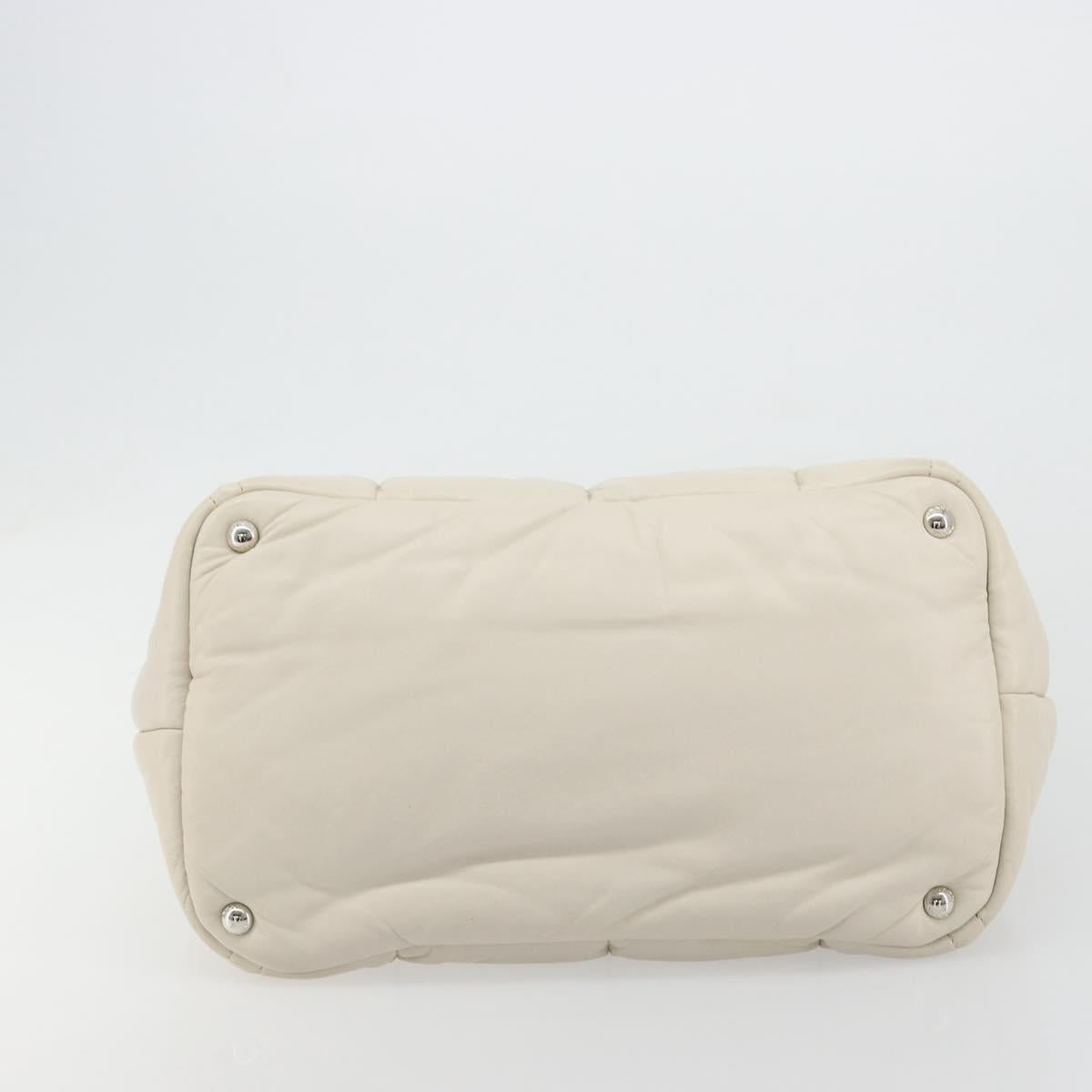 PRADA Canapa MM Hand Bag Leather White Silver Auth gh2041