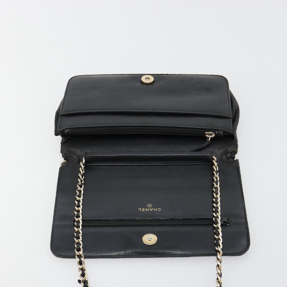 CHANEL Matelasse Chain Shoulder Bag Lamb Skin Black Gold CC Auth gh2043