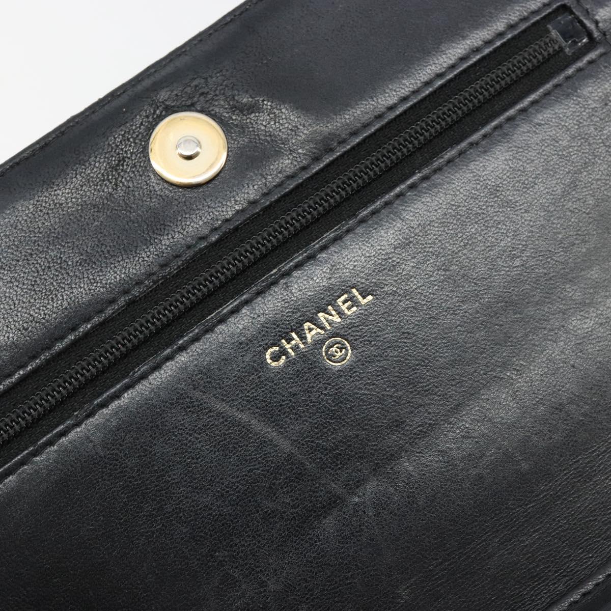 CHANEL Matelasse Chain Shoulder Bag Lamb Skin Black Gold CC Auth gh2043