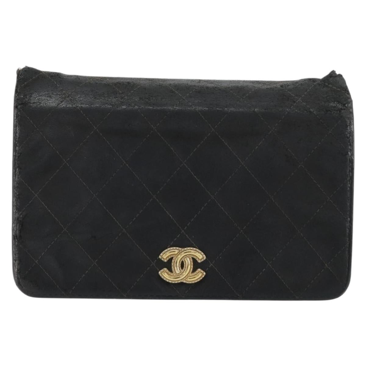 CHANEL Matelasse Chain Shoulder Bag Lamb Skin Black Gold CC Auth gh2043