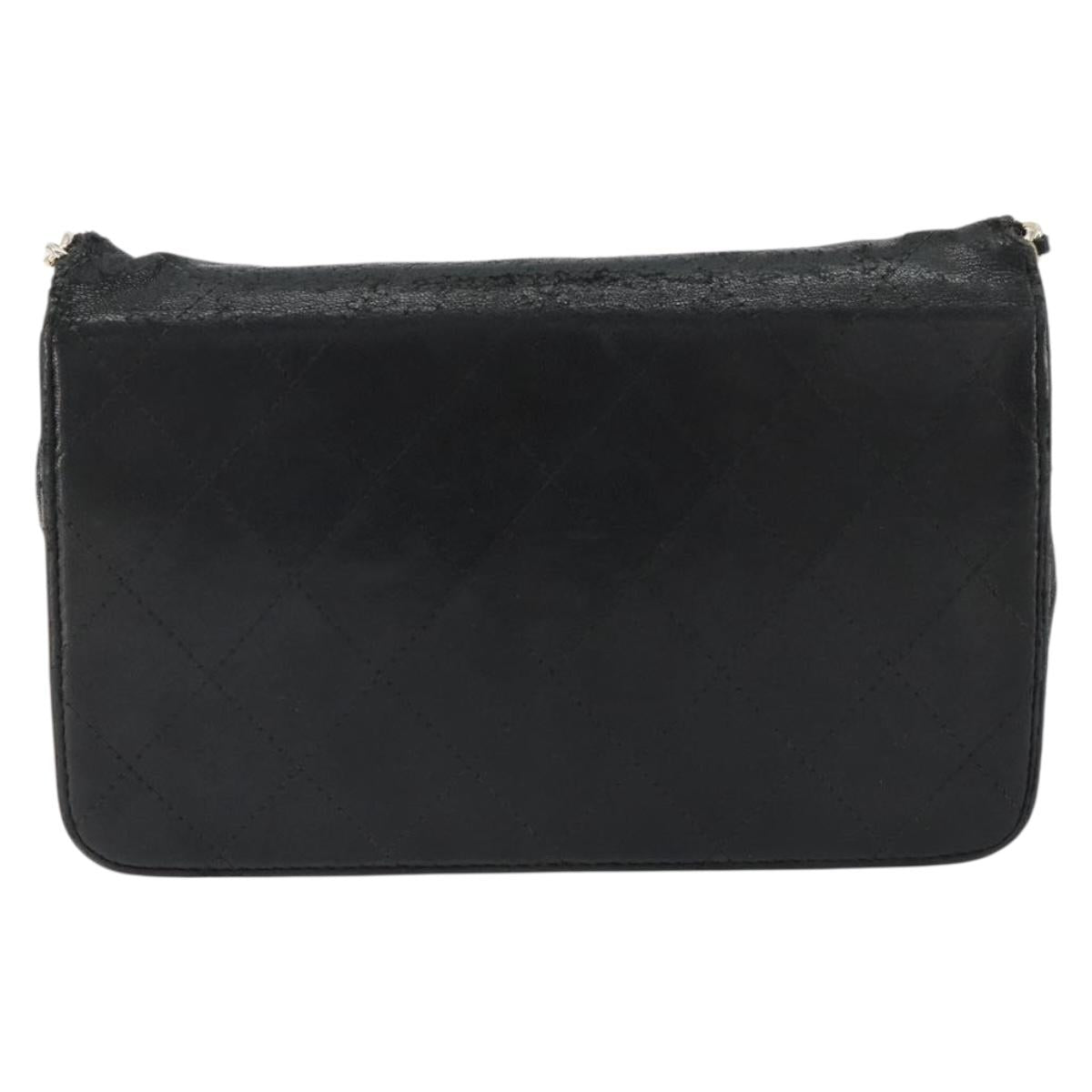 CHANEL Matelasse Chain Shoulder Bag Lamb Skin Black Gold CC Auth gh2043
