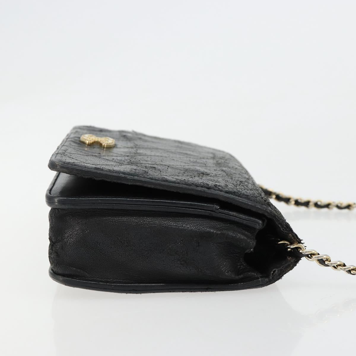 CHANEL Matelasse Chain Shoulder Bag Lamb Skin Black Gold CC Auth gh2043