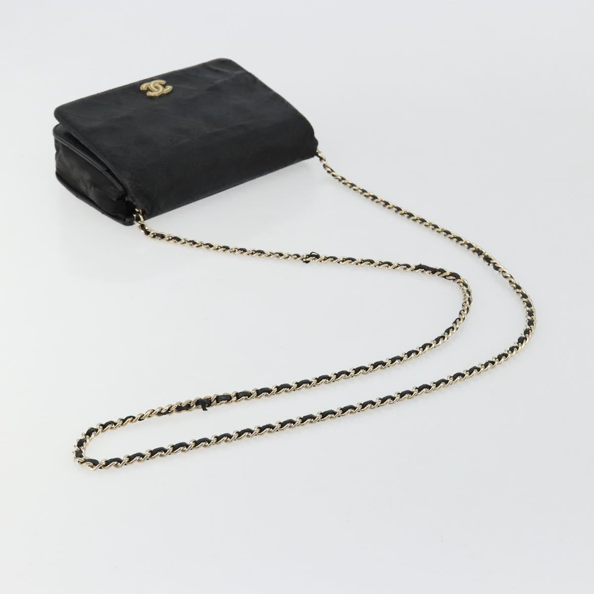 CHANEL Matelasse Chain Shoulder Bag Lamb Skin Black Gold CC Auth gh2043