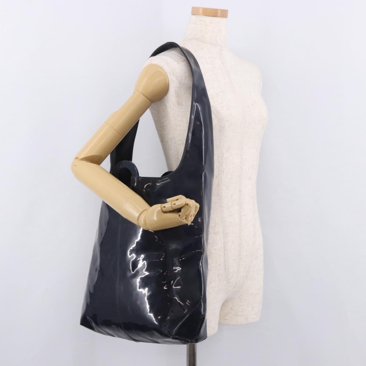 CELINE Circle Shoulder Bag Vinyl Navy Auth gh2044
