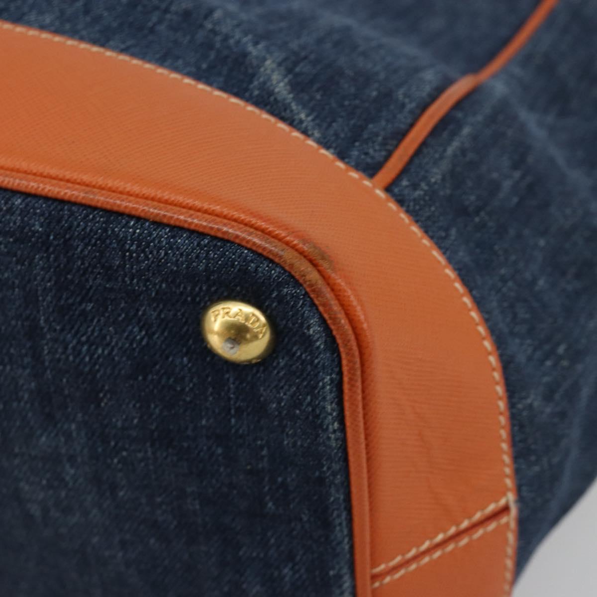 PRADA Hand Bag Denim Navy Gold Auth gh2045A