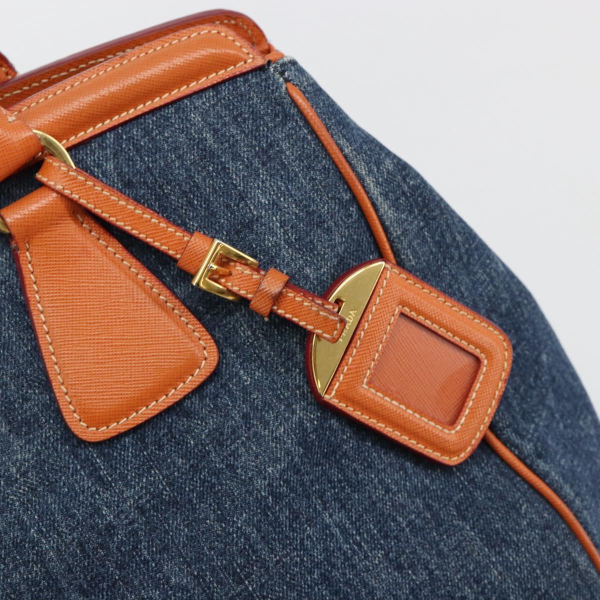PRADA Hand Bag Denim Navy Gold Auth gh2045A