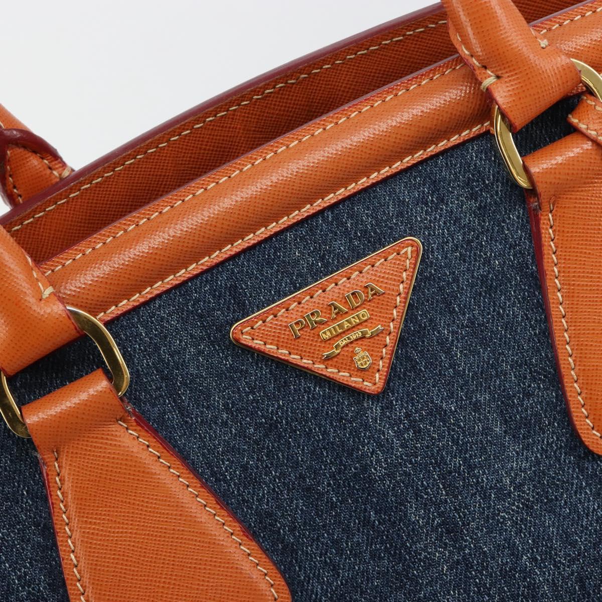 PRADA Hand Bag Denim Navy Gold Auth gh2045A