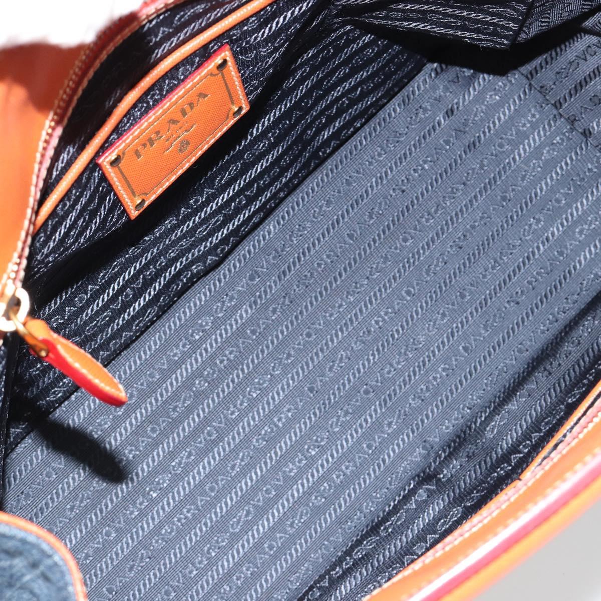 PRADA Hand Bag Denim Navy Gold Auth gh2045A
