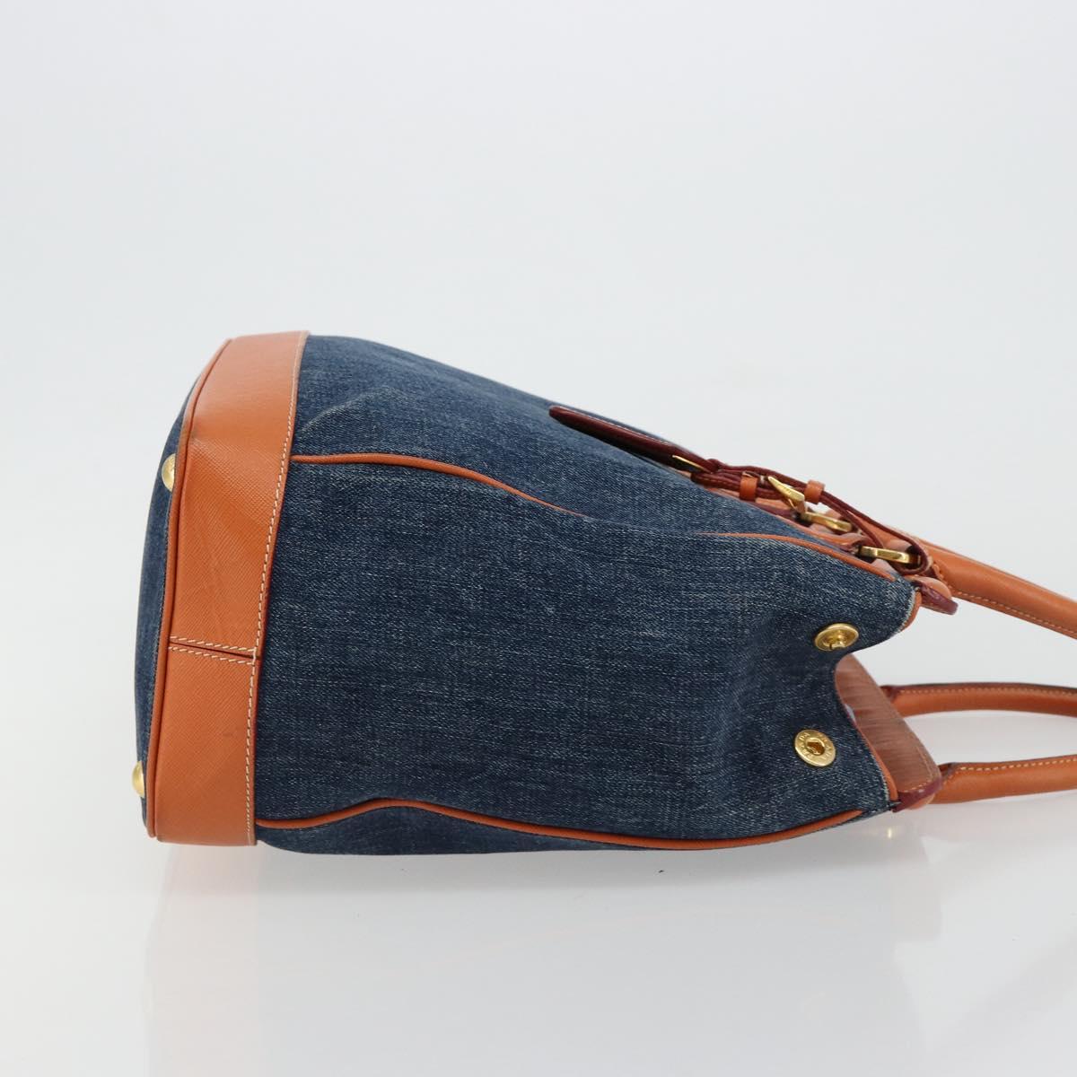 PRADA Hand Bag Denim Navy Gold Auth gh2045A