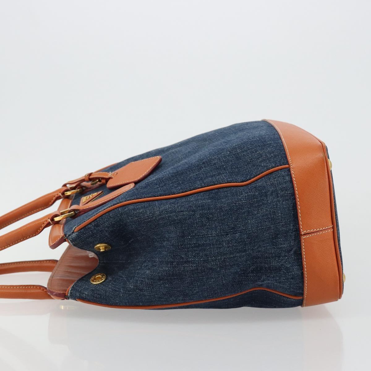 PRADA Hand Bag Denim Navy Gold Auth gh2045A