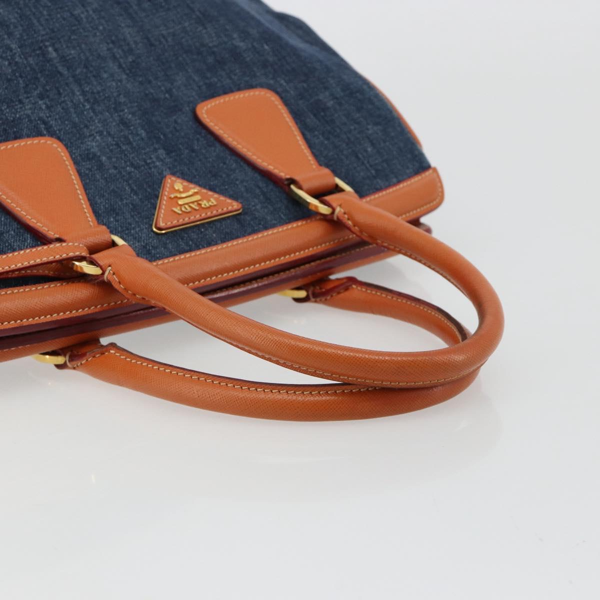 PRADA Hand Bag Denim Navy Gold Auth gh2045A