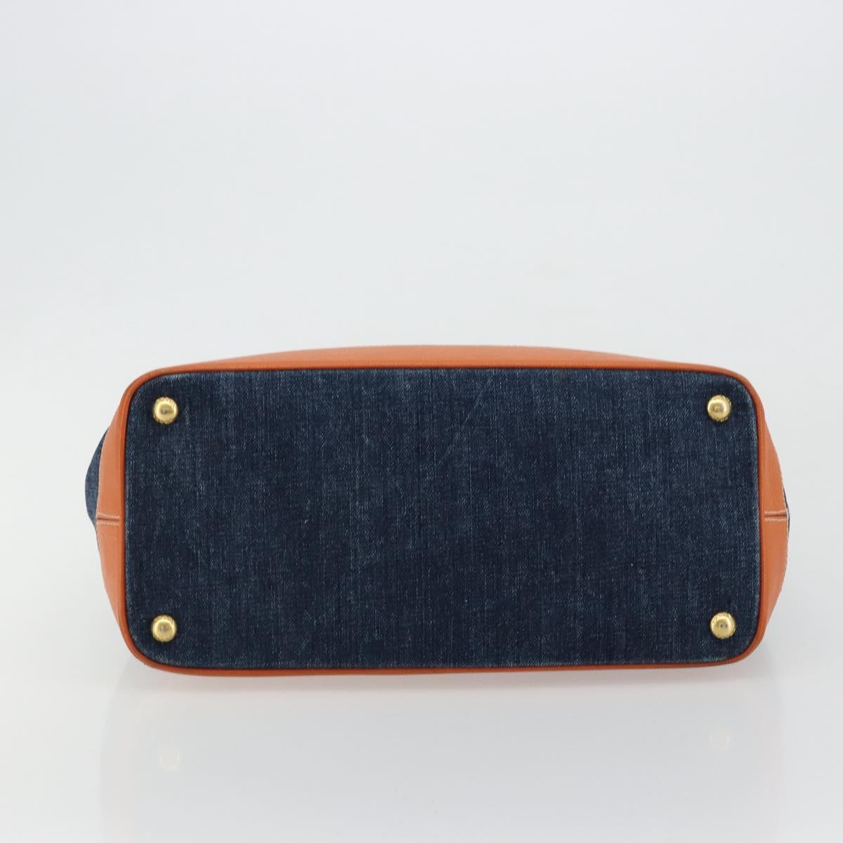 PRADA Hand Bag Denim Navy Gold Auth gh2045A