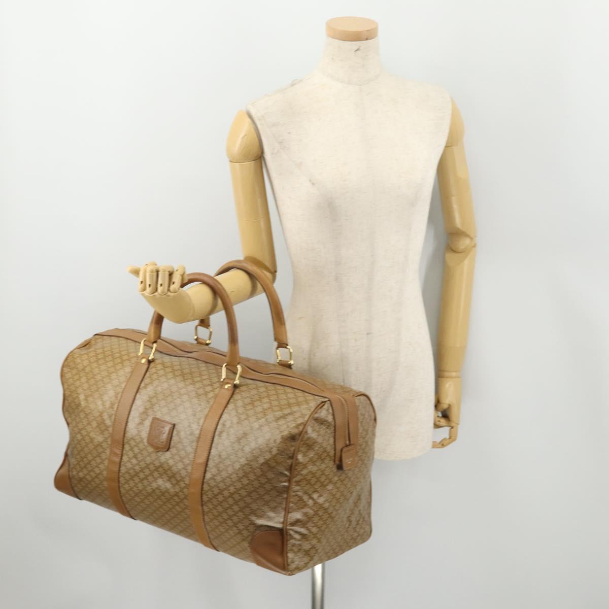 CELINE Macadam Canvas Boston Bag PVC Beige Gold Auth gh2046