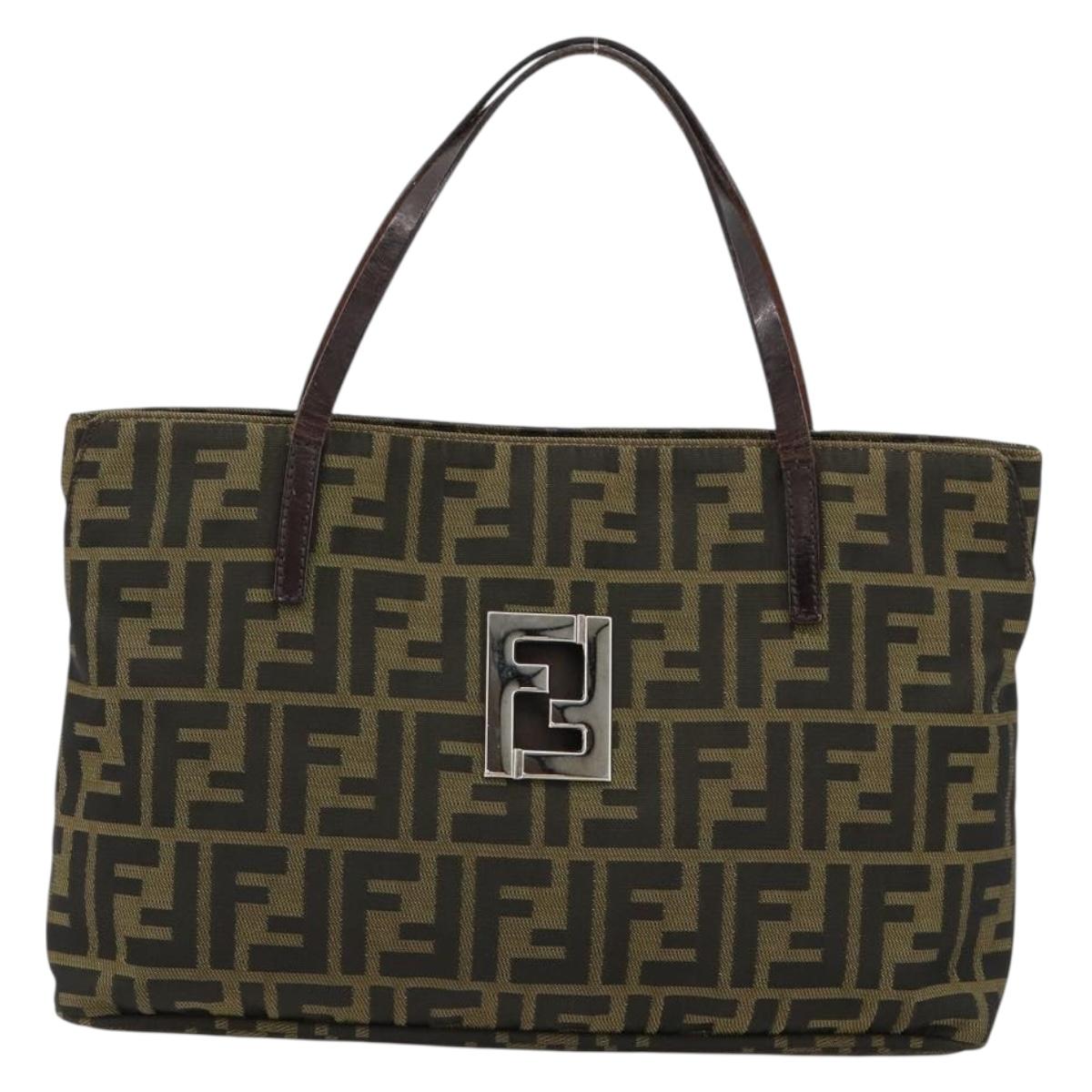 FENDI Zucca Canvas Hand Bag Black Brown Auth gh2047