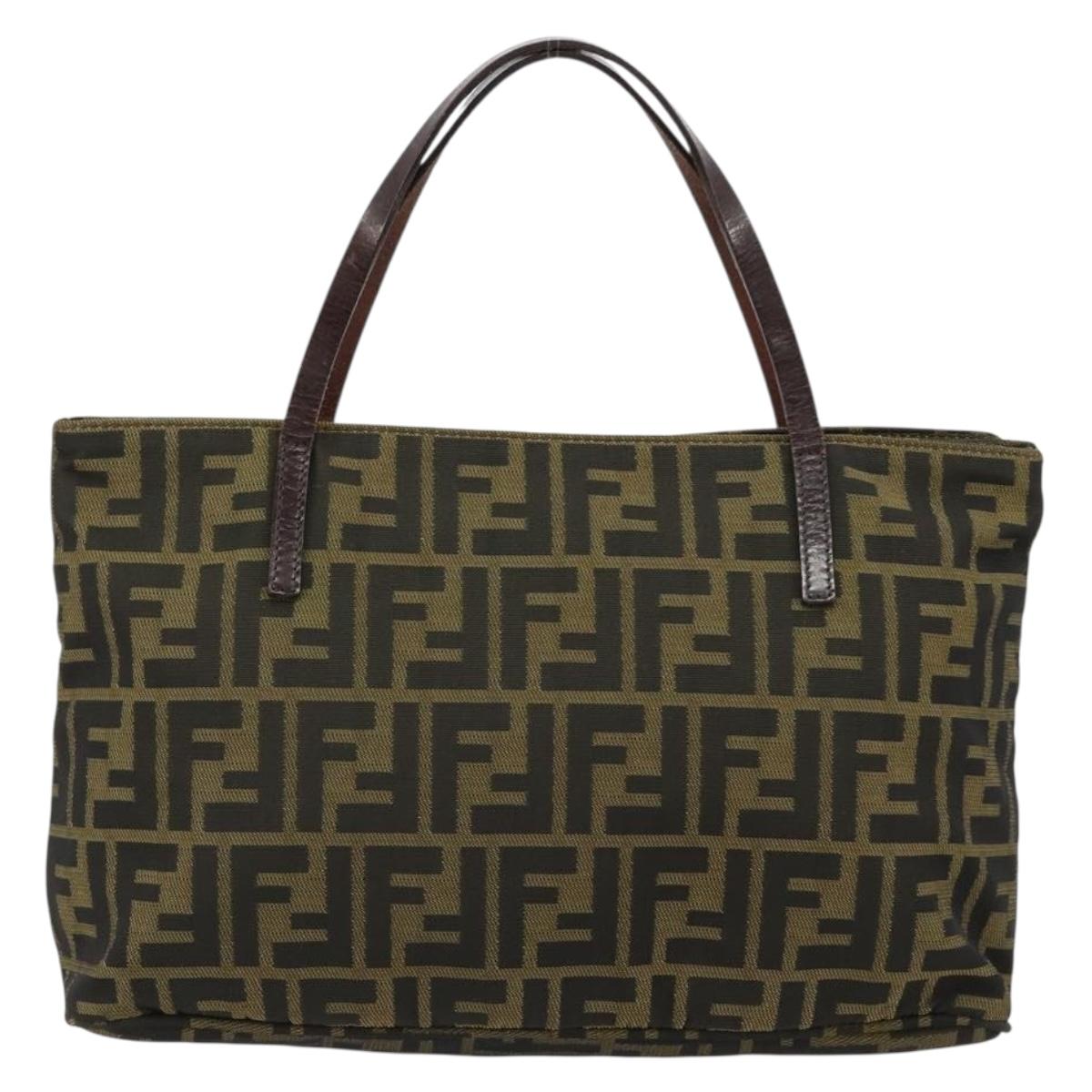 FENDI Zucca Canvas Hand Bag Black Brown Auth gh2047