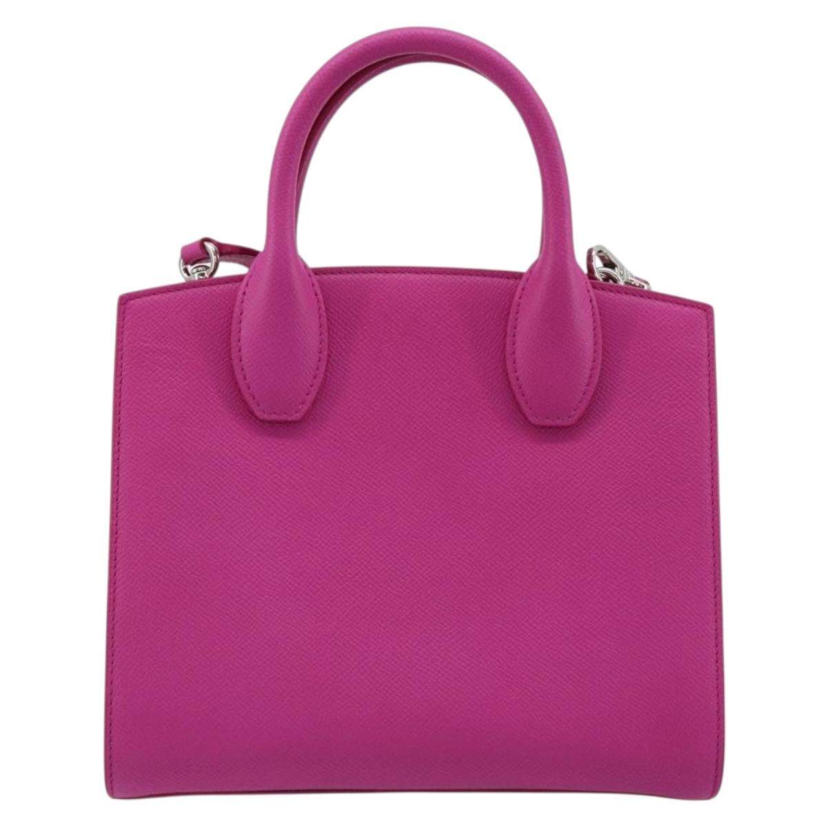 Salvatore Ferragamo Studio Box Hand Bag Leather 2way Pink Silver Auth gh2052SAV