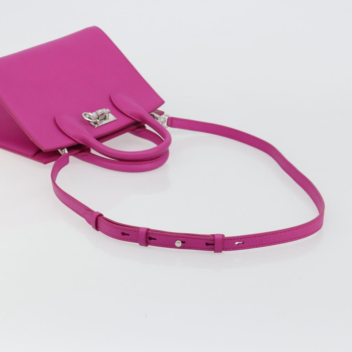 Salvatore Ferragamo Studio Box Hand Bag Leather 2way Pink Silver Auth gh2052SAV