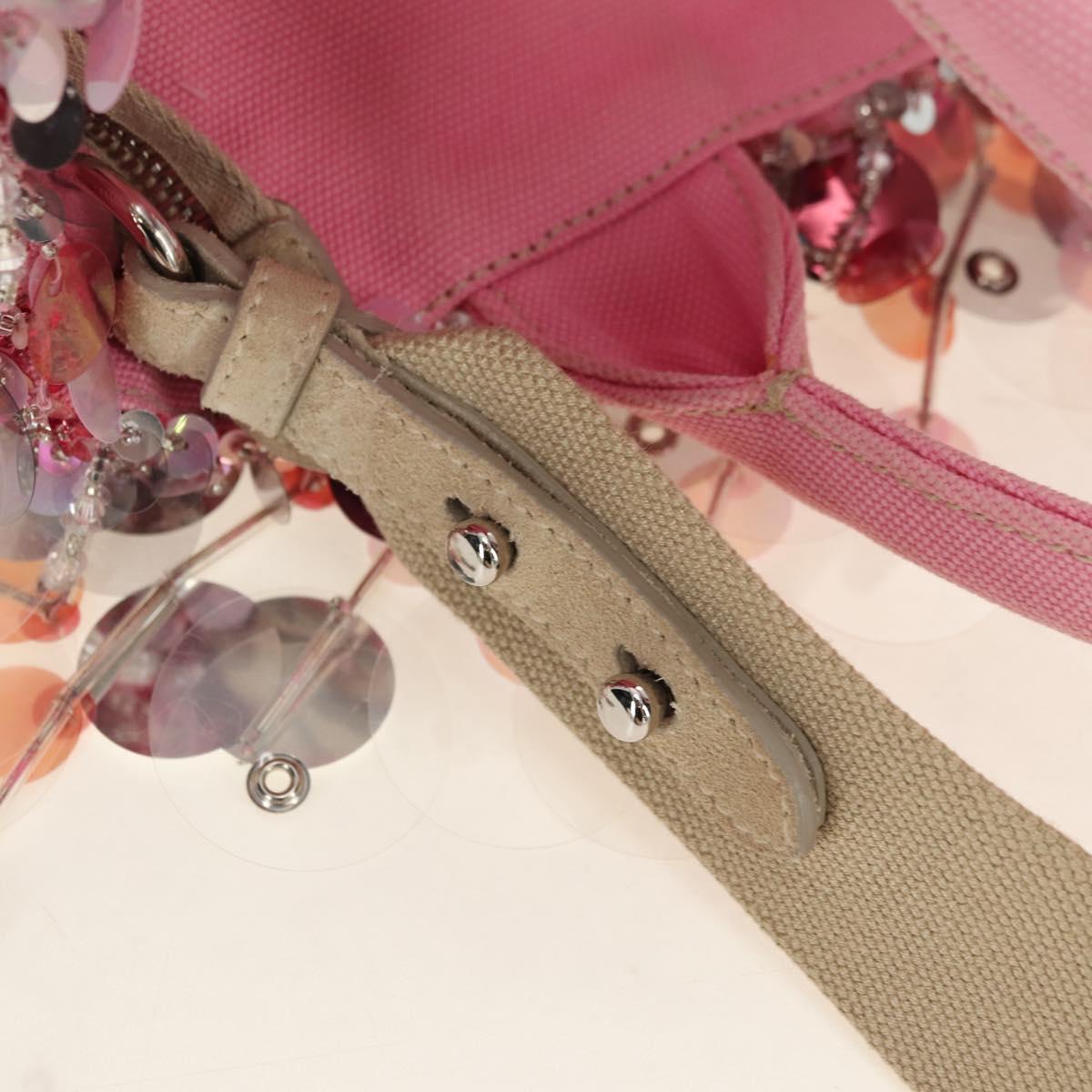 PRADA Hand Bag Rattan 2way Pink Silver Auth gh2054A