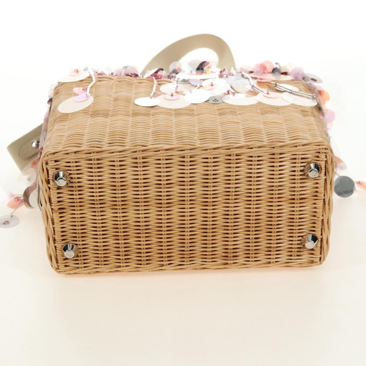 PRADA Hand Bag Rattan 2way Pink Silver Auth gh2054A