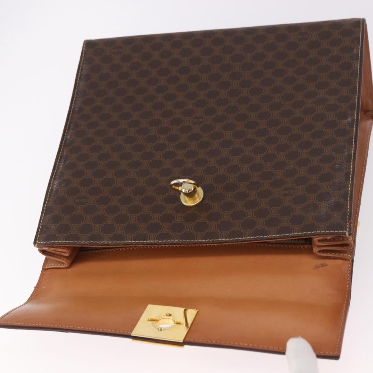 CELINE Macadam Canvas Hand Bag PVC Leather Brown Gold Auth gh2055
