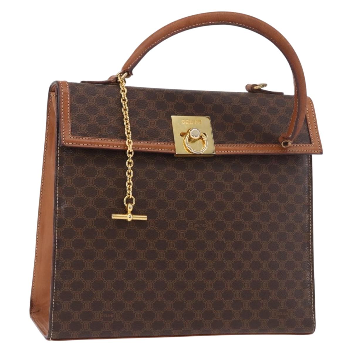 CELINE Macadam Canvas Hand Bag PVC Leather Brown Gold Auth gh2055
