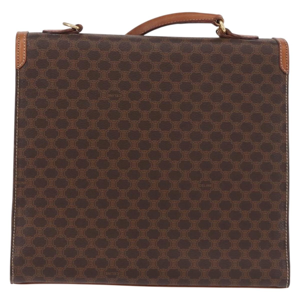 CELINE Macadam Canvas Hand Bag PVC Leather Brown Gold Auth gh2055