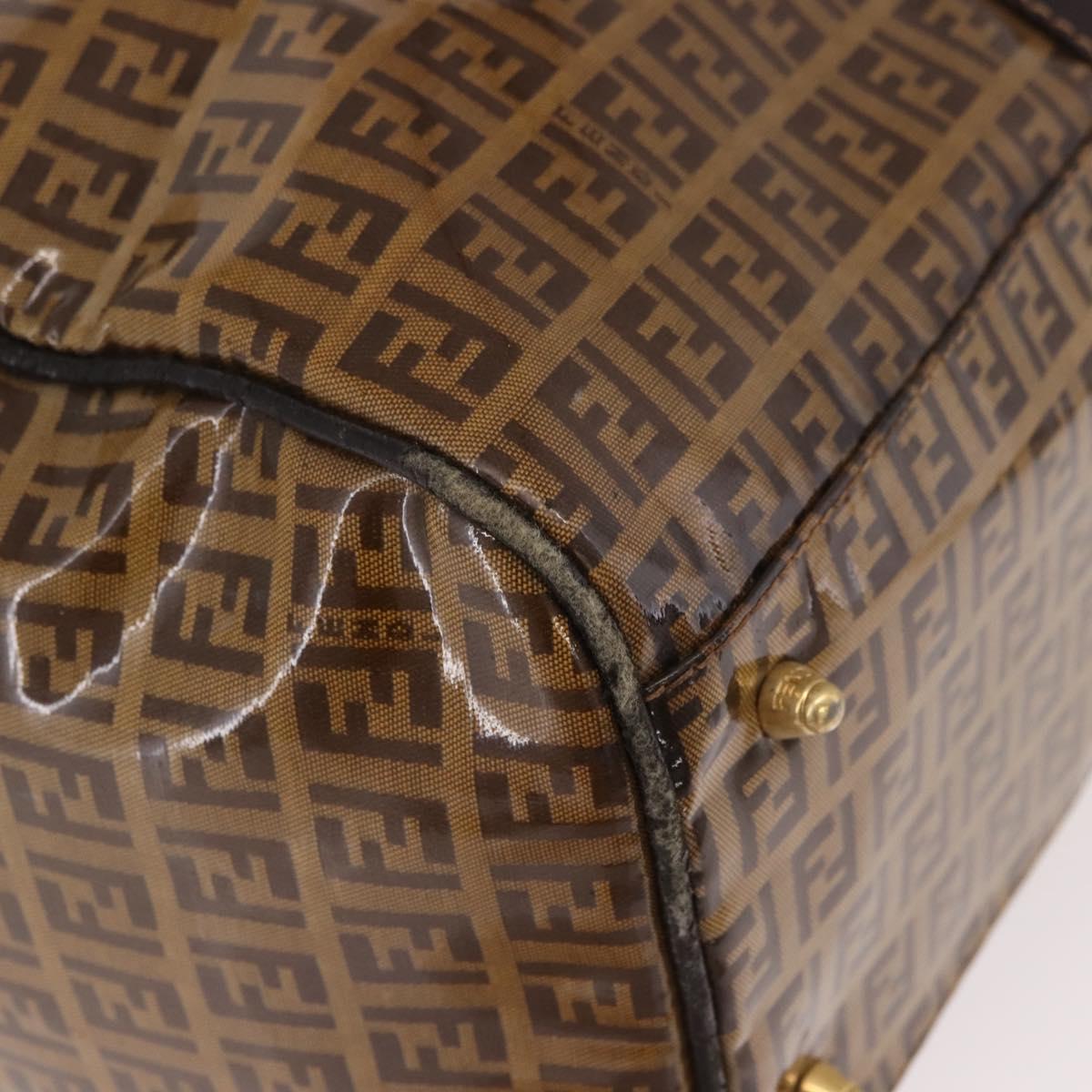 FENDI Zucchino Canvas Boston Bag Coated Canvas Beige Gold Auth gh2058