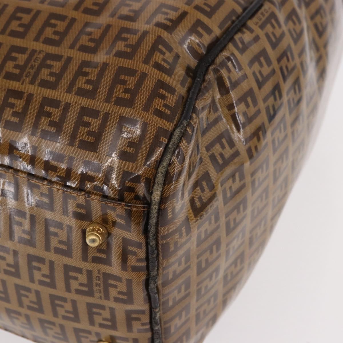 FENDI Zucchino Canvas Boston Bag Coated Canvas Beige Gold Auth gh2058
