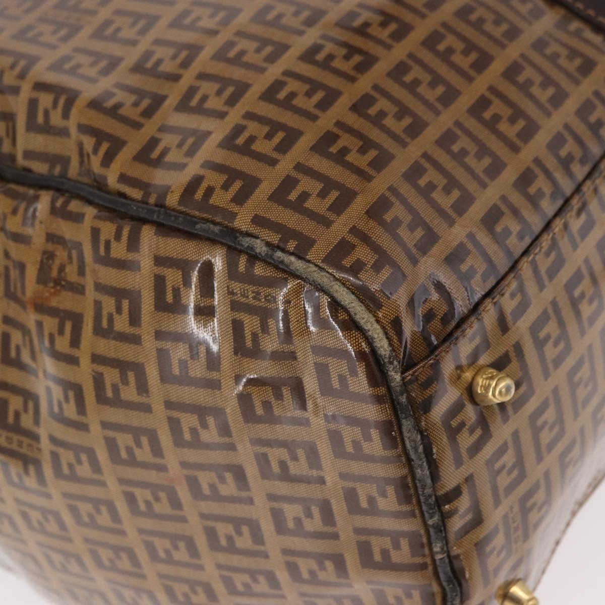 FENDI Zucchino Canvas Boston Bag Coated Canvas Beige Gold Auth gh2058