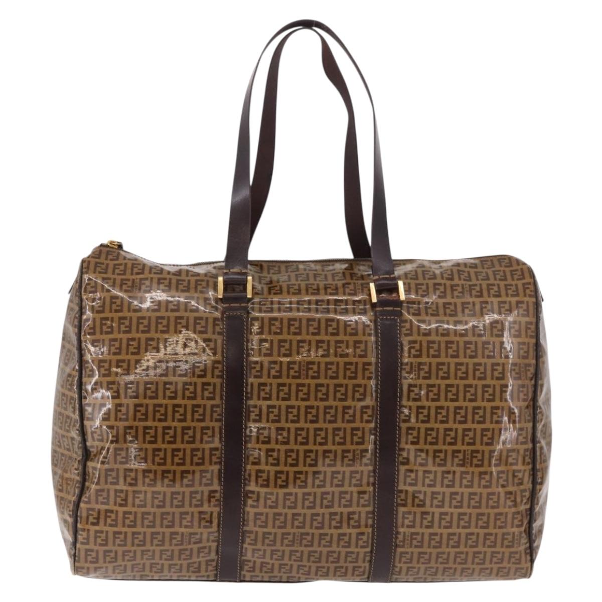 FENDI Zucchino Canvas Boston Bag Coated Canvas Beige Gold Auth gh2058