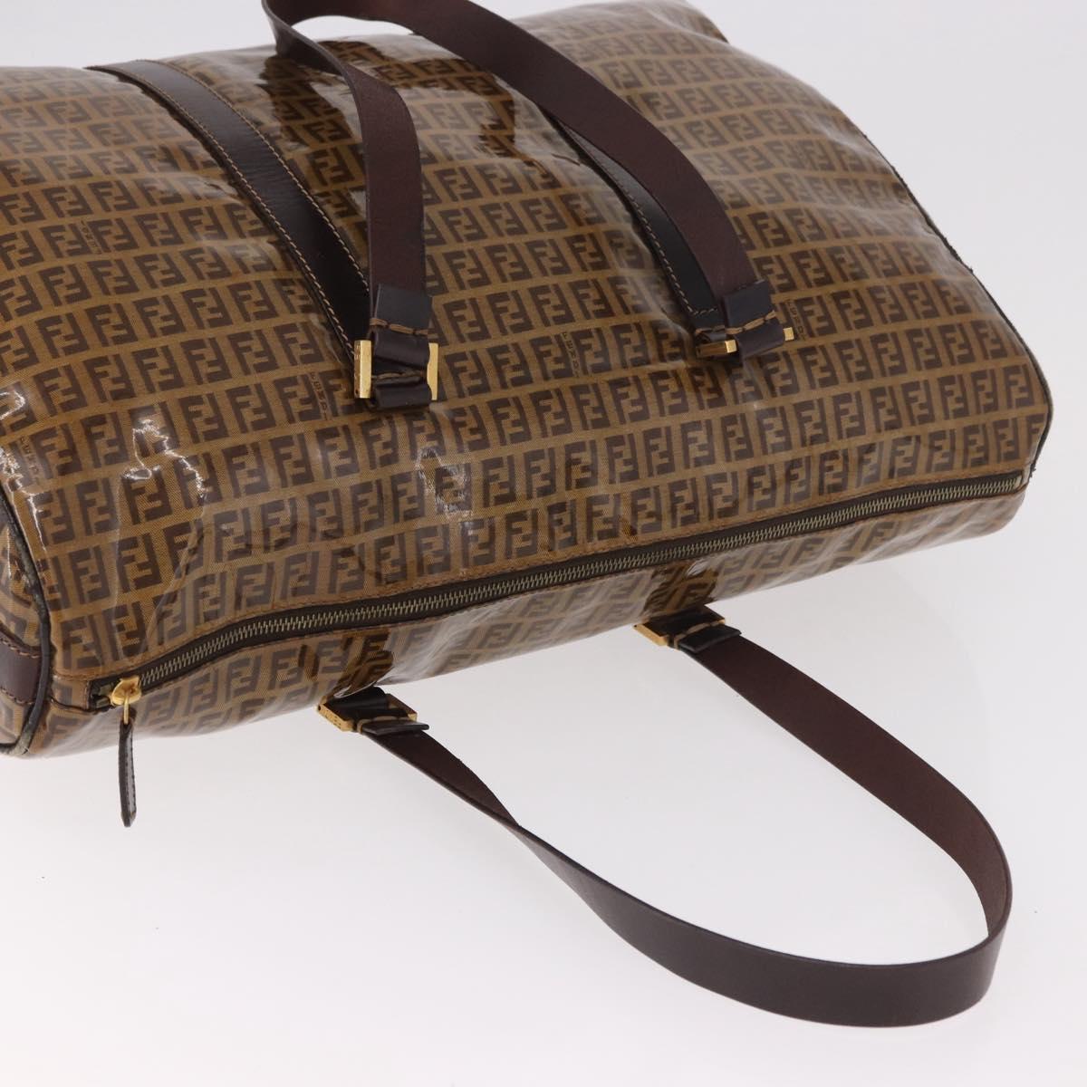 FENDI Zucchino Canvas Boston Bag Coated Canvas Beige Gold Auth gh2058