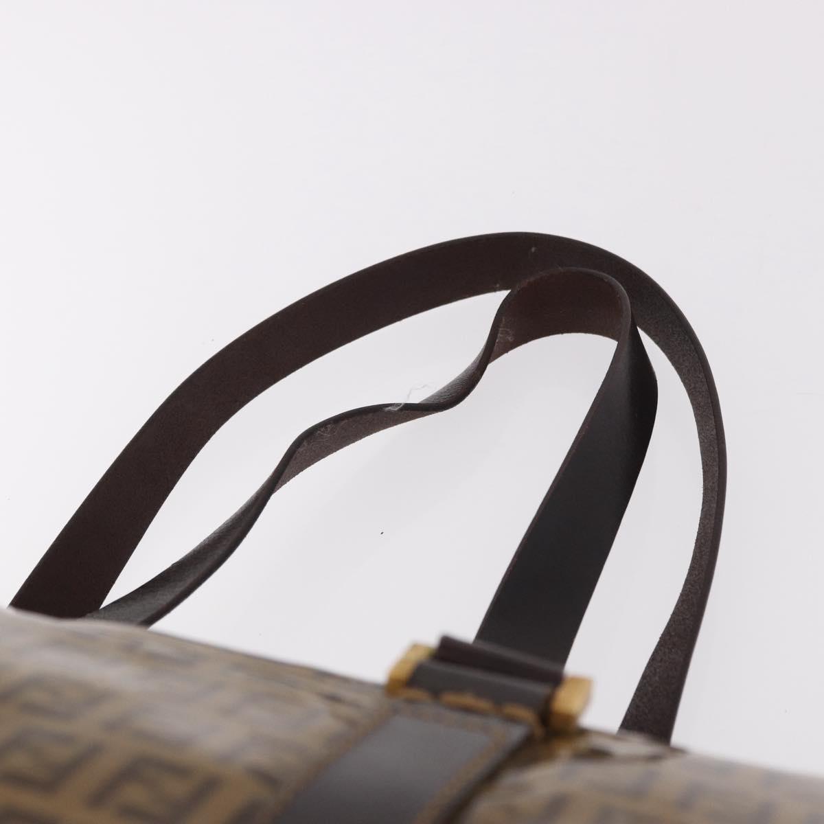 FENDI Zucchino Canvas Boston Bag Coated Canvas Beige Gold Auth gh2058
