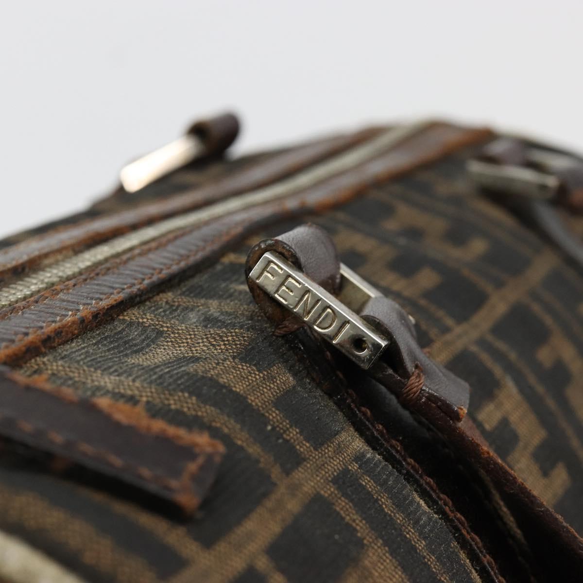 FENDI Zucca Canvas Boston Bag Black Brown Auth gh2059