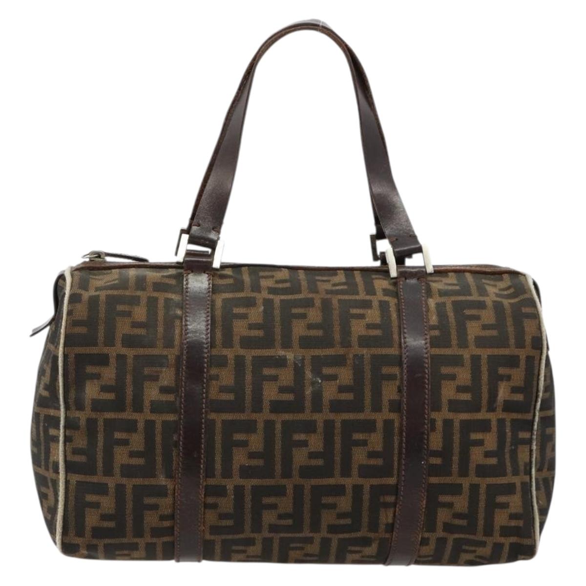 FENDI Zucca Canvas Boston Bag Black Brown Auth gh2059