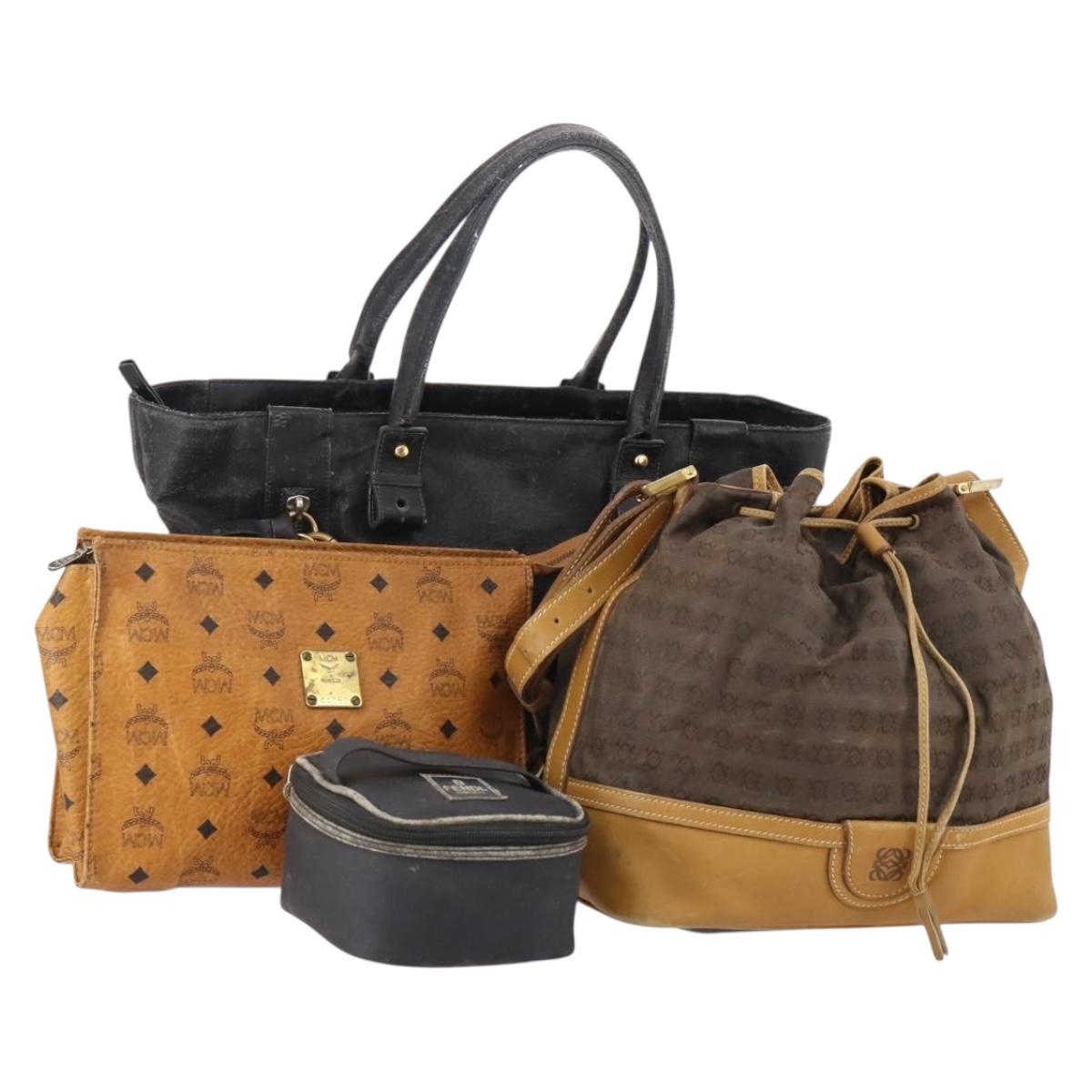 FENDI MCM Loewe Chloe Bag Leather Canvas 4 Set Beige Black Brown Auth gh2062