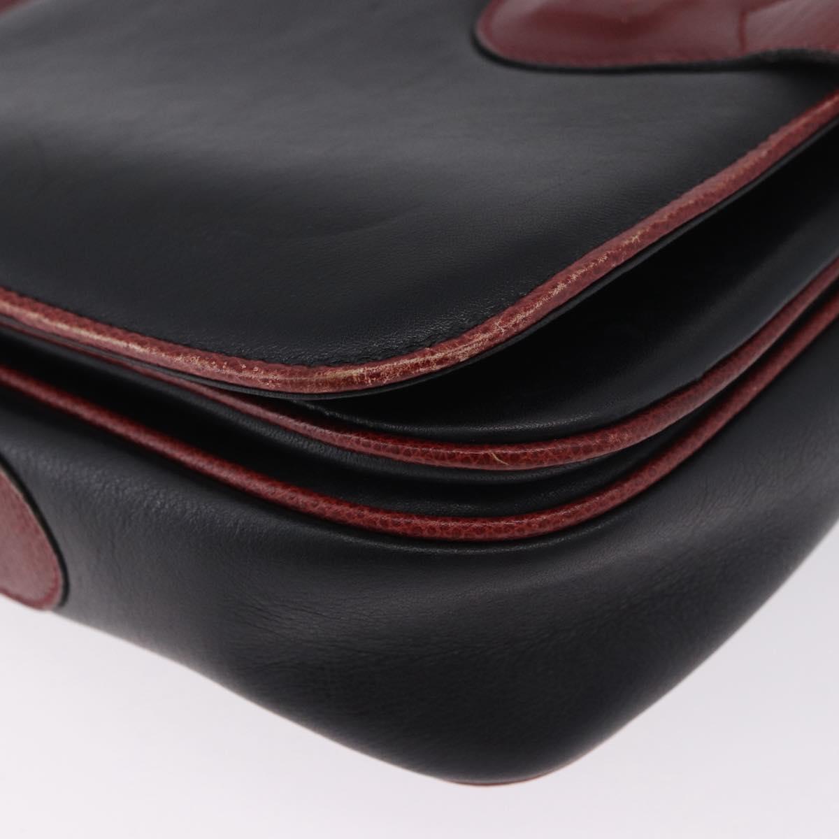 CELINE Shoulder Bag Leather Black Gold Auth gh2064
