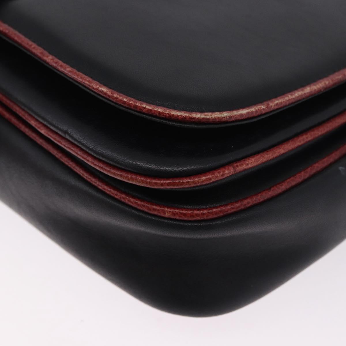 CELINE Shoulder Bag Leather Black Gold Auth gh2064