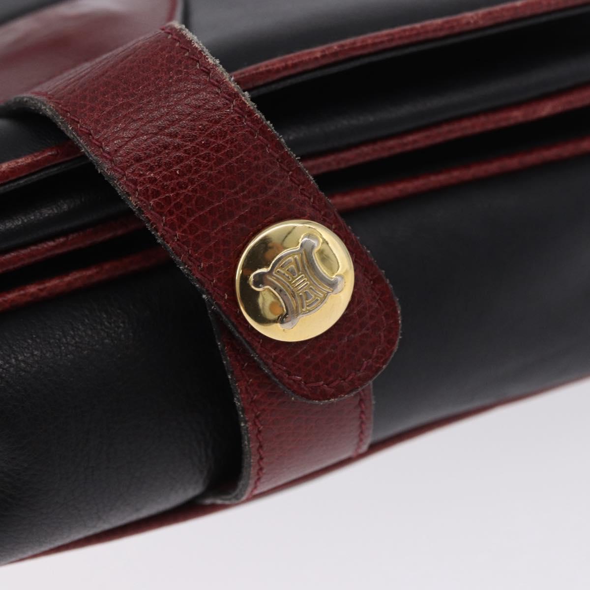 CELINE Shoulder Bag Leather Black Gold Auth gh2064