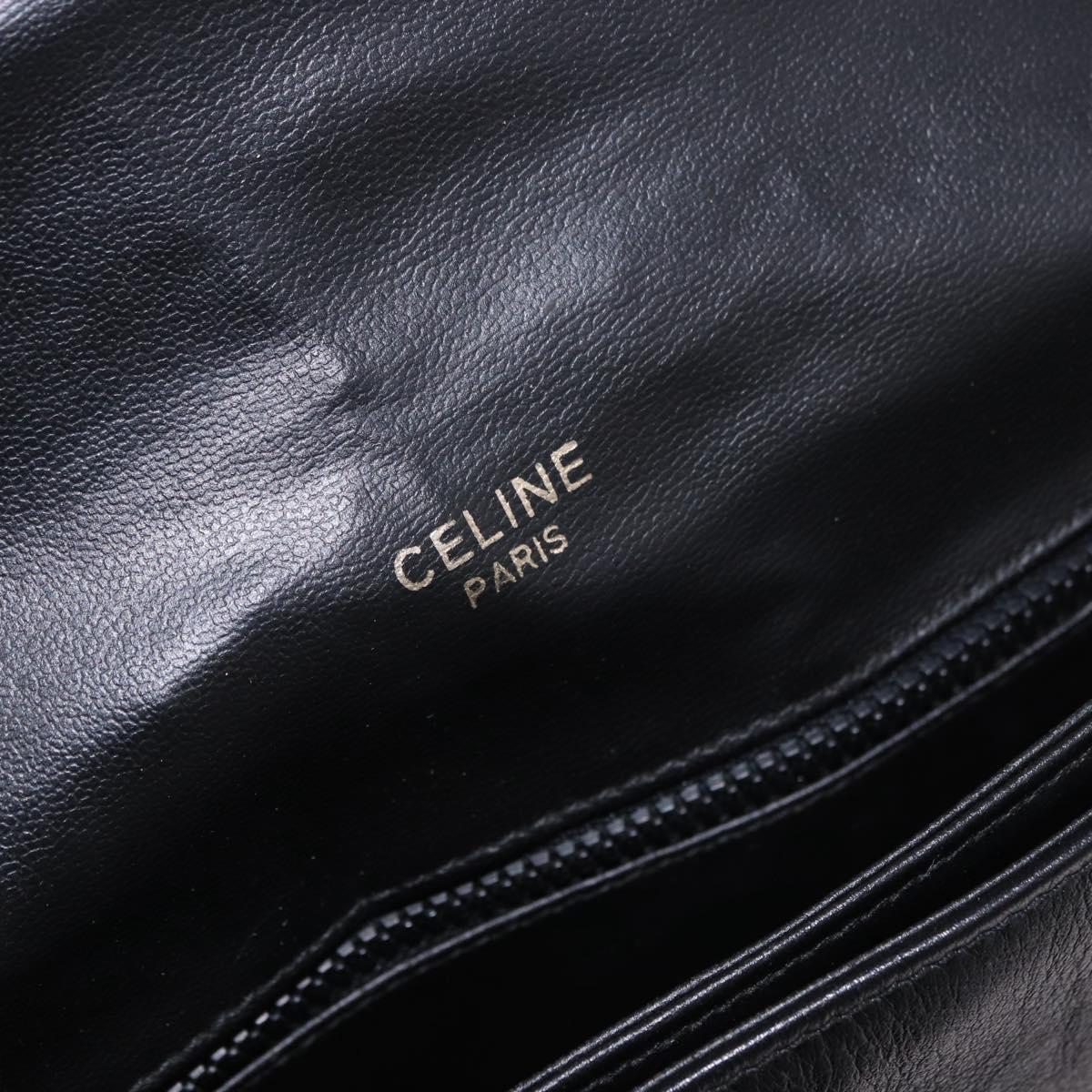 CELINE Shoulder Bag Leather Black Gold Auth gh2064
