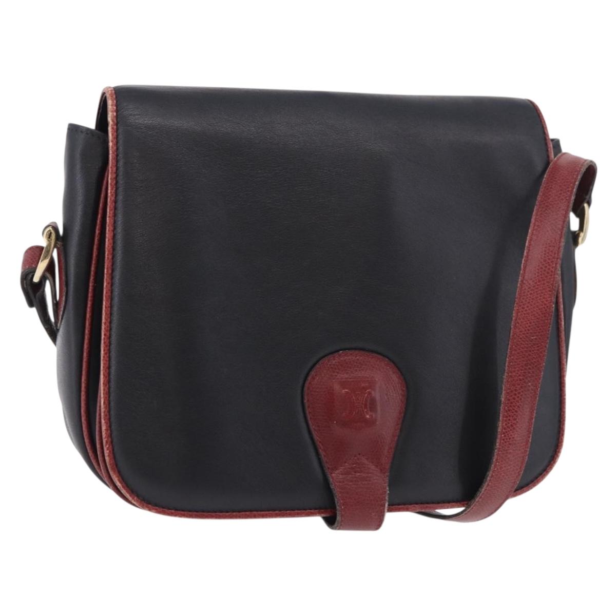CELINE Shoulder Bag Leather Black Gold Auth gh2064