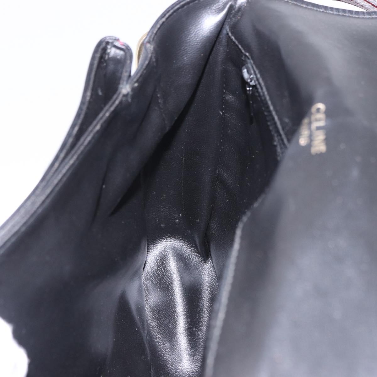 CELINE Shoulder Bag Leather Black Gold Auth gh2064