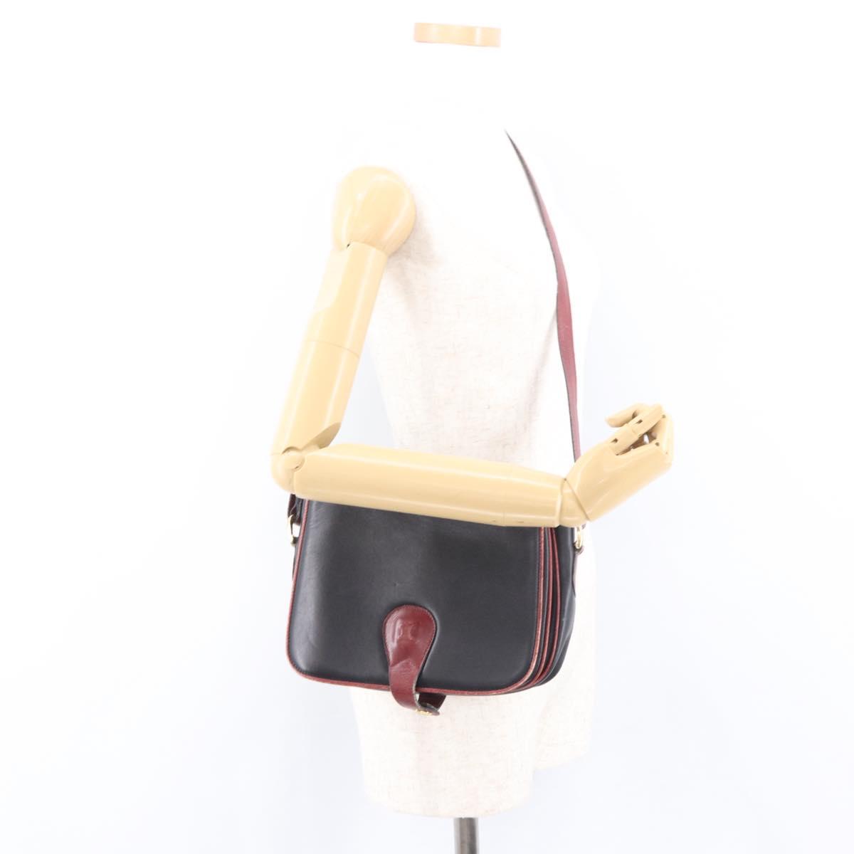 CELINE Shoulder Bag Leather Black Gold Auth gh2064