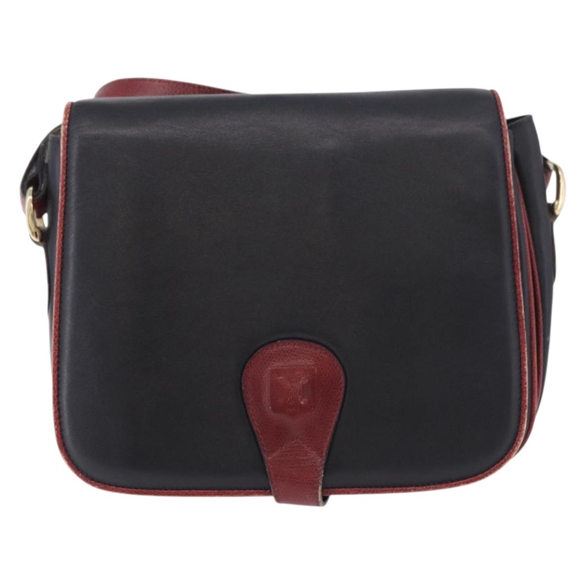 CELINE Shoulder Bag Leather Black Gold Auth gh2064